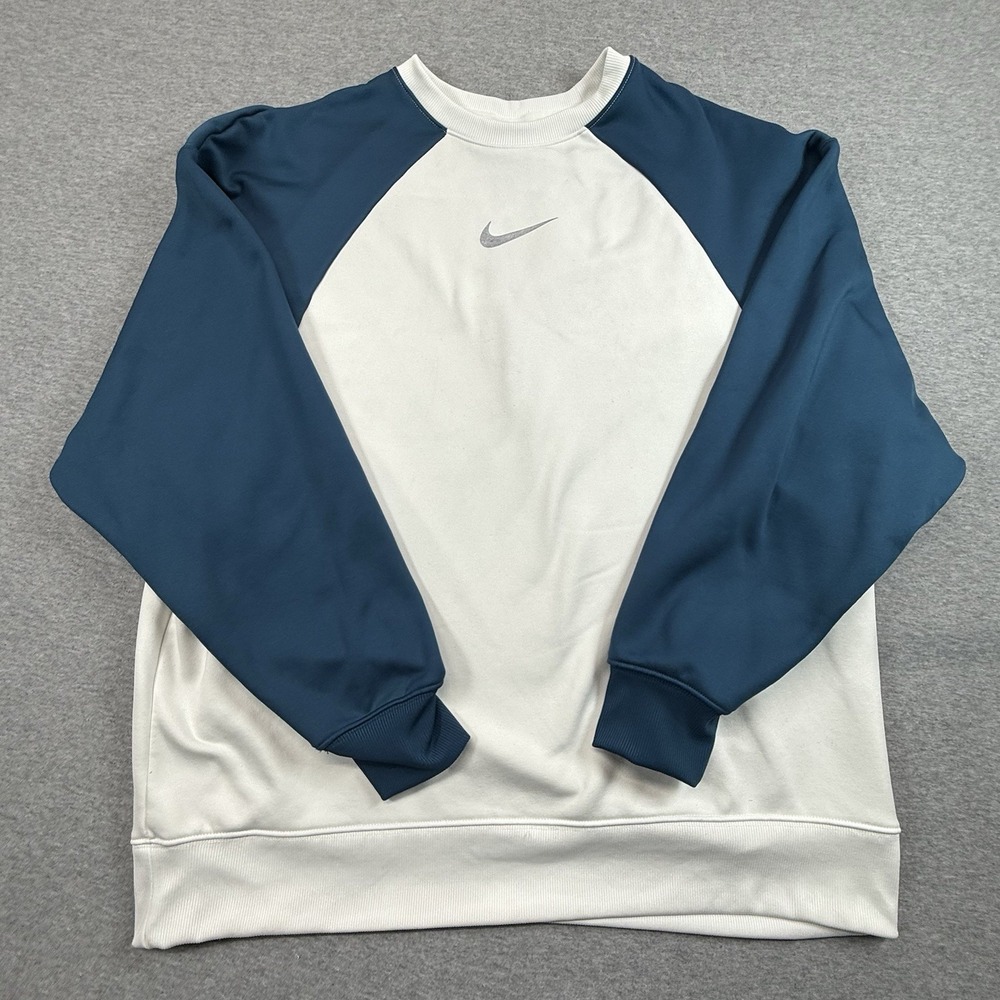 Nike Womens DRI-FIT Colorblock Training Crew Top White Teal CU5003-100 Large